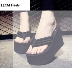 Women Fashion Summer Chunky Sole Wedges Heels Flip Flops