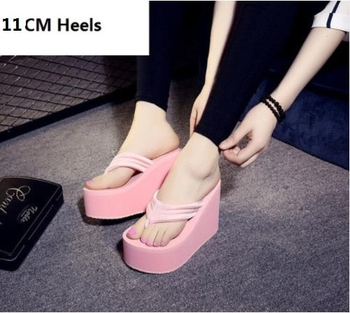 Women Fashion Summer Chunky Sole Wedges Heels Flip Flops