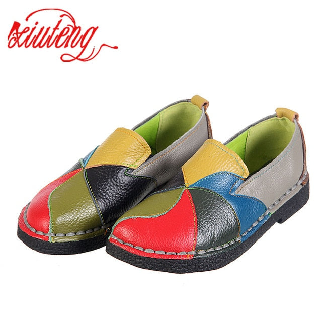 Xiuteng 2018 Women Loafers Patches stitching Flat Shoes