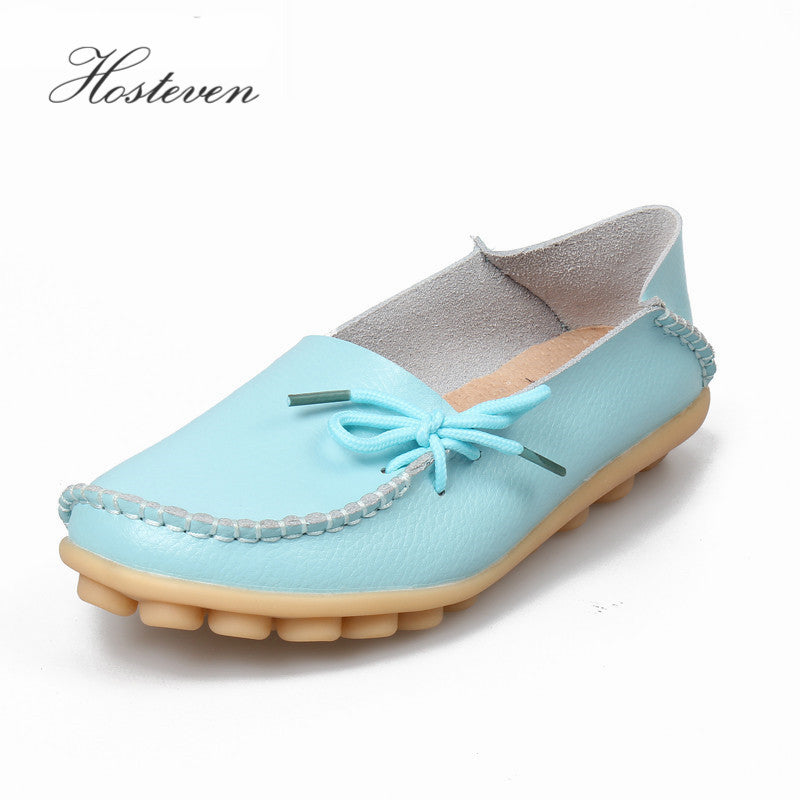 Hosteven Women Real Leather Shoes Moccasins Mother Loafers