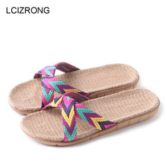 LCIZRONG Summer 13 Colors Flax Home Slippers Women