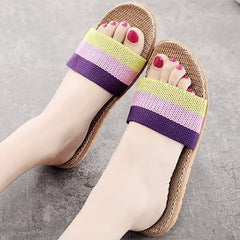 LCIZRONG Summer 13 Colors Flax Home Slippers Women
