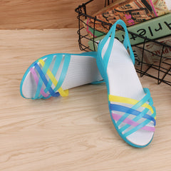 MCCKLE Women Jelly Shoes Rianbow Summer Sandals