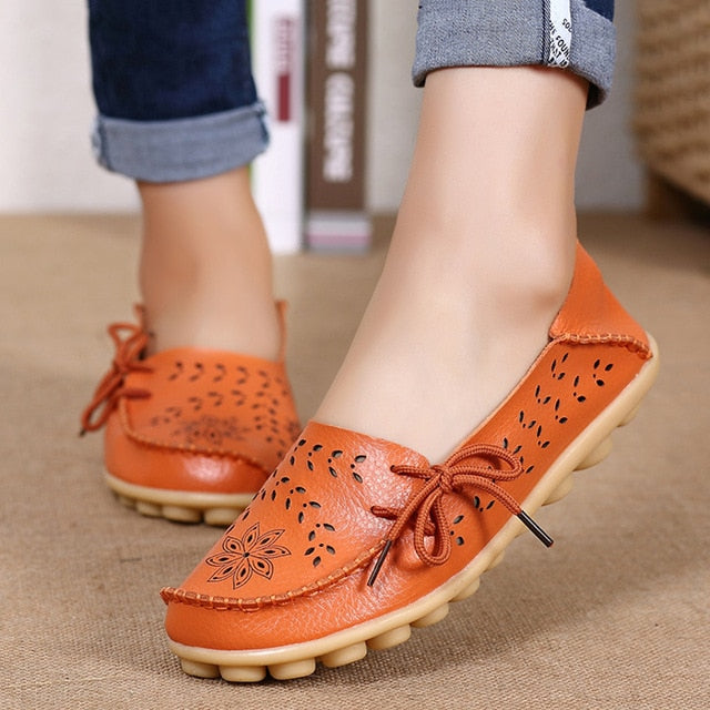 Women Flats Women Genuine Leather Shoes Slip On Loafers