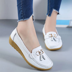 Women Ballet Shoes Flats Cut Out Leather Breathbale Moccains Women Boat