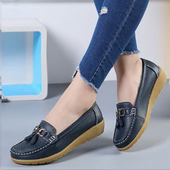 Women Ballet Shoes Flats Cut Out Leather Breathbale Moccains Women Boat