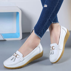 Women Ballet Shoes Flats Cut Out Leather Breathbale Moccains Women Boat