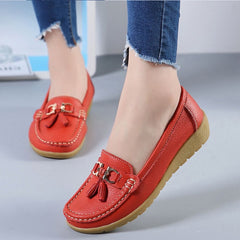 Women Ballet Shoes Flats Cut Out Leather Breathbale Moccains Women Boat