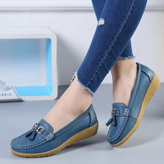 Women Ballet Shoes Flats Cut Out Leather Breathbale Moccains Women Boat