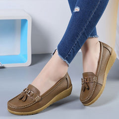 Women Ballet Shoes Flats Cut Out Leather Breathbale Moccains Women Boat