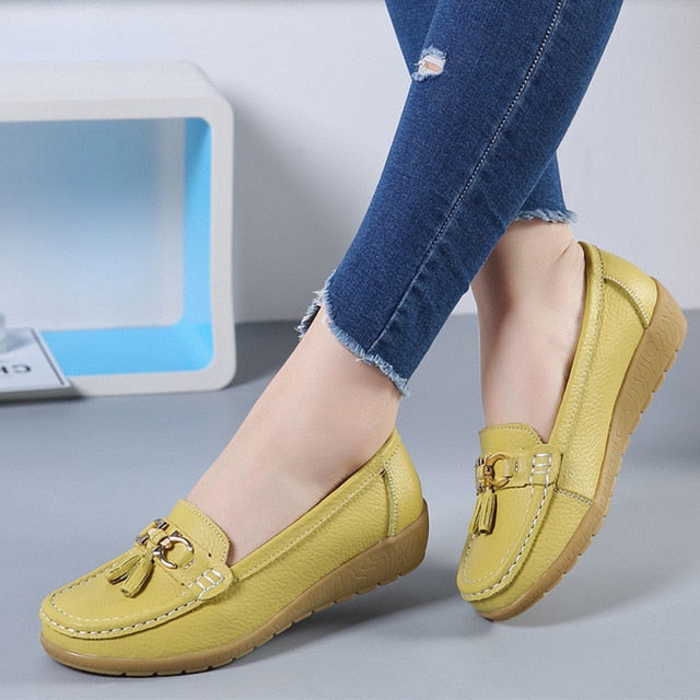 Women Ballet Shoes Flats Cut Out Leather Breathbale Moccains Women Boat