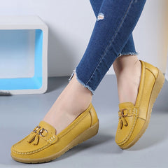 Women Ballet Shoes Flats Cut Out Leather Breathbale Moccains Women Boat