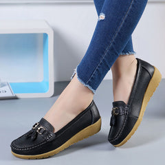 Women Ballet Shoes Flats Cut Out Leather Breathbale Moccains Women Boat