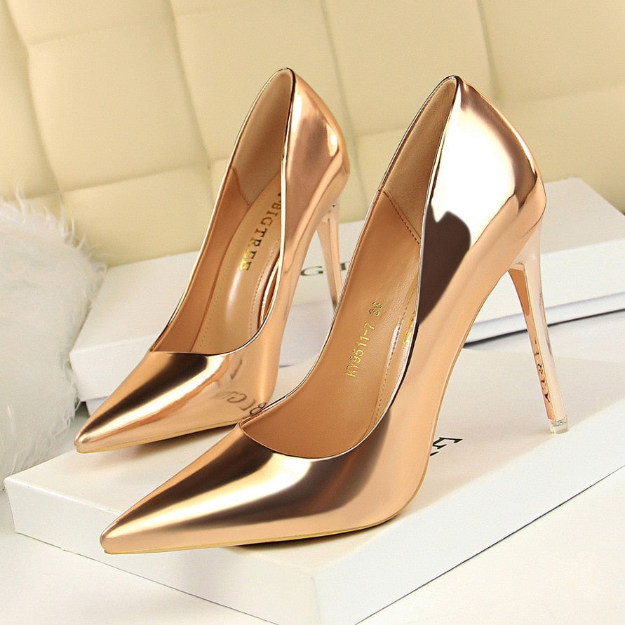 Patent Leather Thin Heels Office Women Shoes
