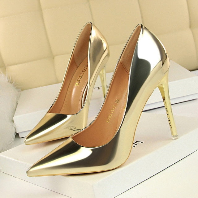 Patent Leather Thin Heels Office Women Shoes