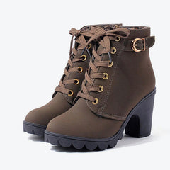 MCCKLE Plus Size Ankle Boots Women Platform High Heels Buckle Shoes
