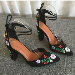 MCCKLE Women High Heels Plus Size Embroidery Pumps