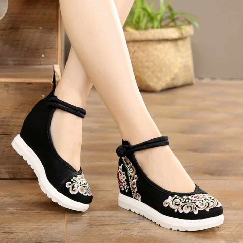Women Canvas Increasing Height Ankle Strap Spring Autumn Shoes