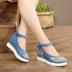 Women Canvas Increasing Height Ankle Strap Spring Autumn Shoes