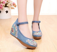 Women Canvas Increasing Height Ankle Strap Spring Autumn Shoes