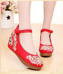 Women Canvas Increasing Height Ankle Strap Spring Autumn Shoes