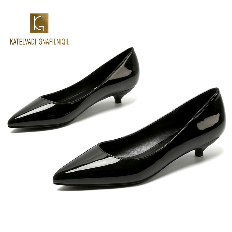 Ladies Shoes Black Pumps Patent Leather 3CM Low Heel Shoe