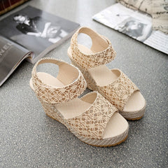 Women Sandals 2018 New Summer Fashion Lace Hollow Gladiator Wedges Shoes
