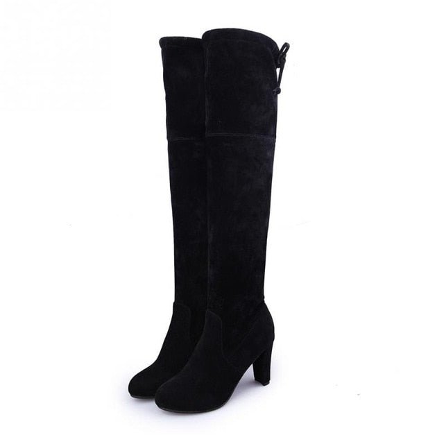 Women Thigh High Boots Fashion Suede Leather High Heels