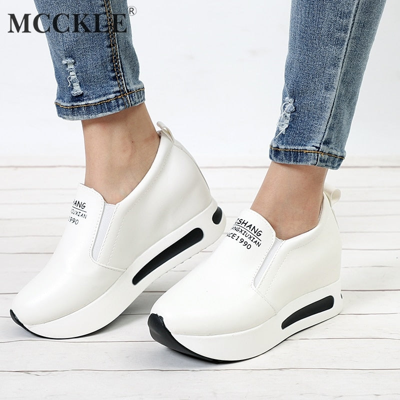 MCCKLE Women Creepers Spring Increasing Height Shoes