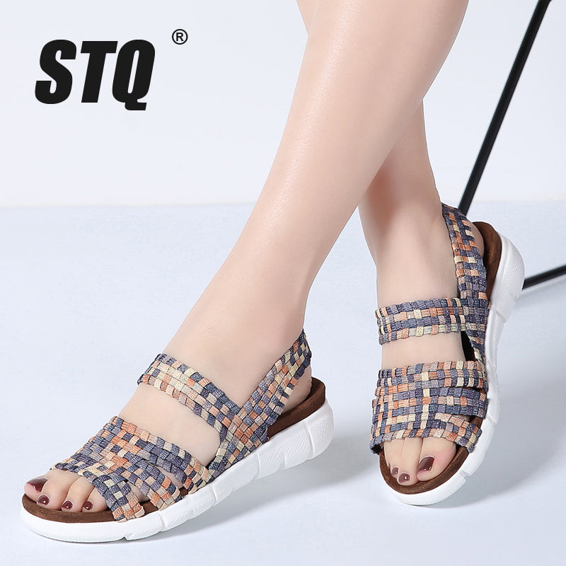 STQ 2019 women flat sandals shoes women woven wedge sandals